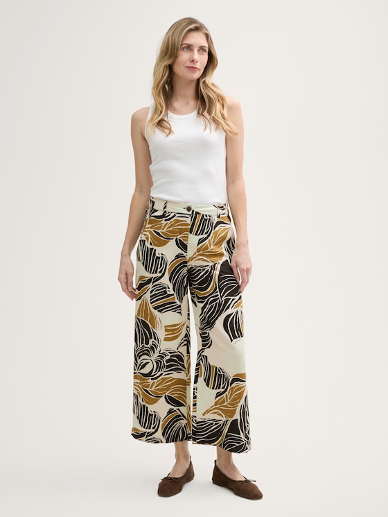 Culotte broek met linnen inhoud door Women, neutral cut leaves design