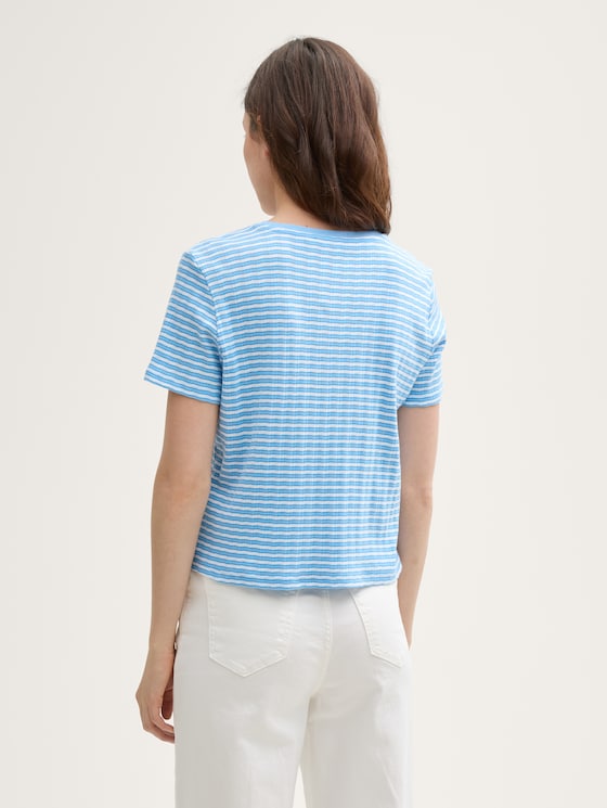 Boxy Fit Pointelle T-Shirt by Denim Female, blue white stripe
