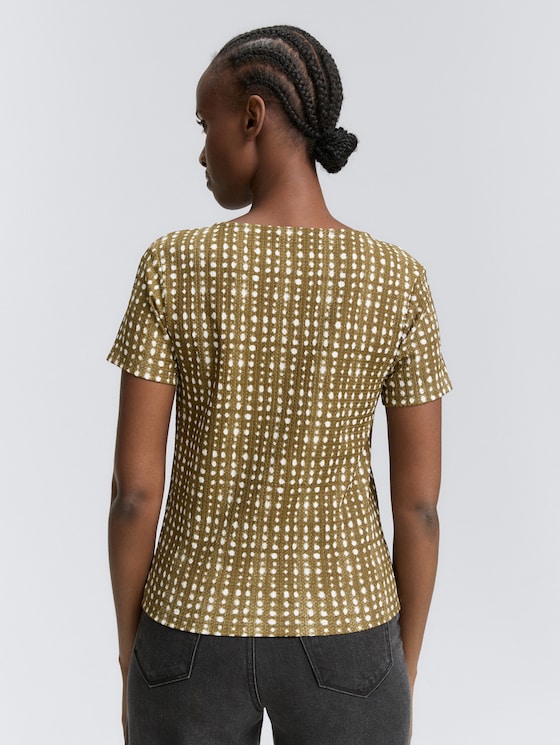 T-shirt met decoratieve knoopsluiting door Denim Female, olive batik dot print