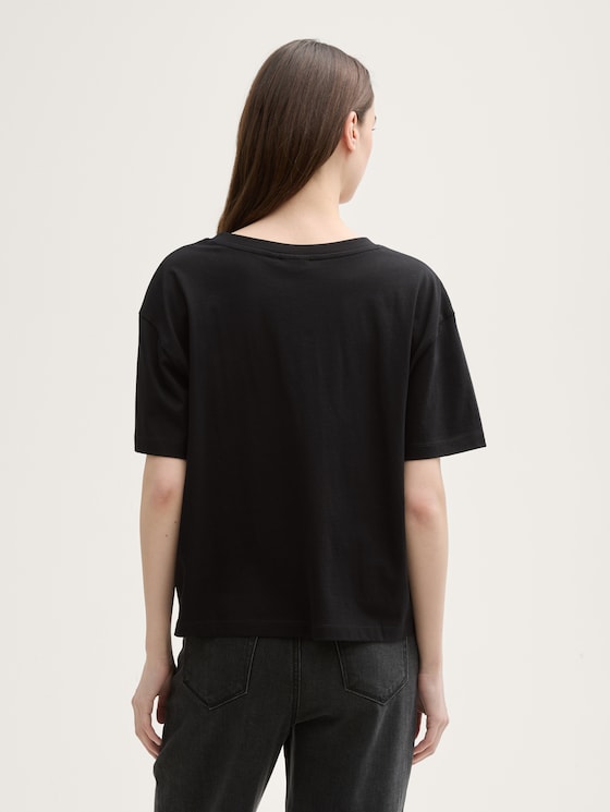 Boxy fit T-shirt met V-hals door Denim Female, deep black