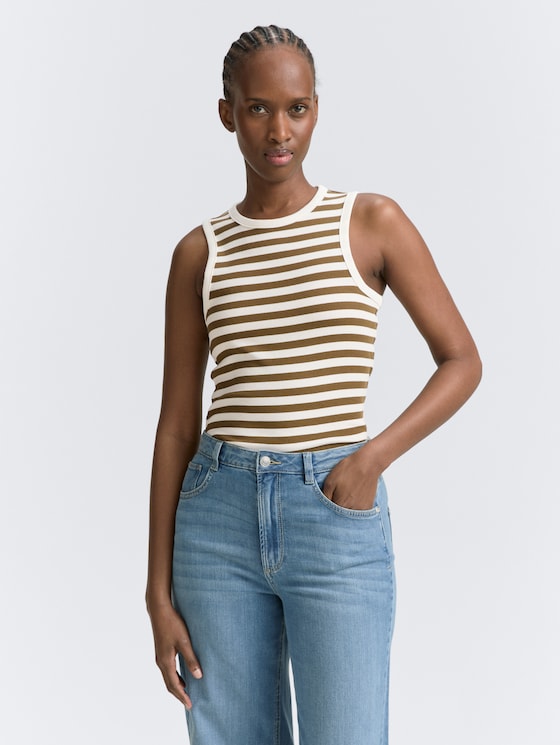 Racerback top met geribde structuur door Denim Female, olive white stripe