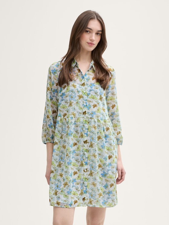 Chiffon babydoll jurk door Denim Female, white green blue flower print