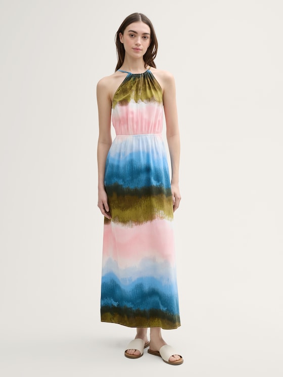 Maxi-jurk met halternek door Denim Female, watercolor print