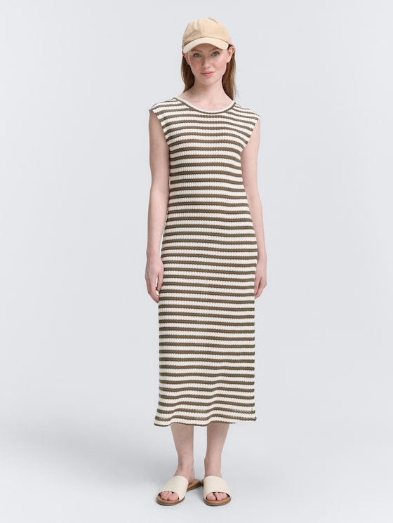 Midi-Kleid mit Streifenmuster von Denim Female, olive white stripe