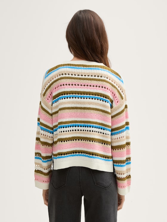 Relaxed vest met gatenpatroon door Denim Female, off white olive pink stripe