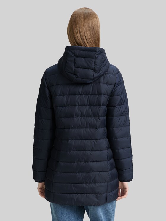 Lightweight quilted coat with hood in blue by Tom Tailor