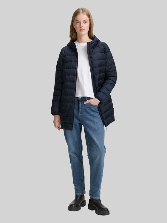 Lightweight quilted coat with hood in blue by Tom Tailor