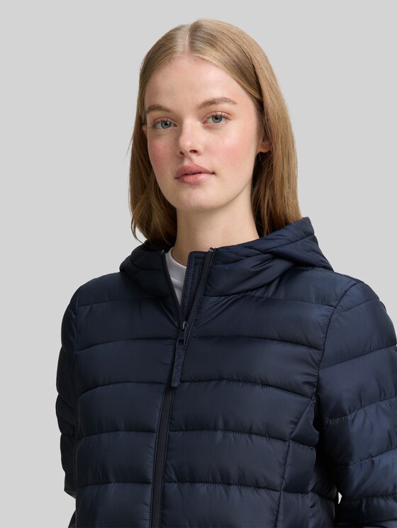 Lightweight quilted coat with hood in blue by Tom Tailor