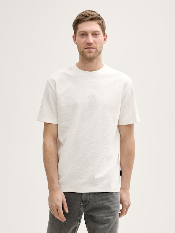 Basic T-shirt with texture by Men, off white