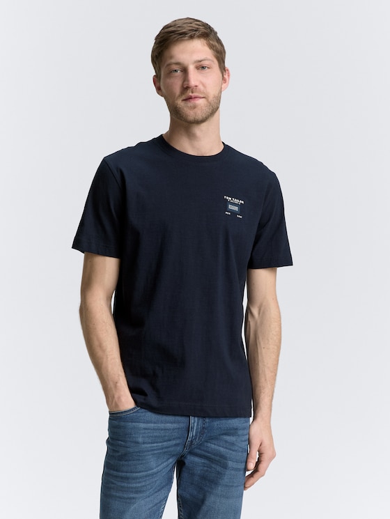 Basic T-shirt in gemêleerde look door Men, sky captain blue