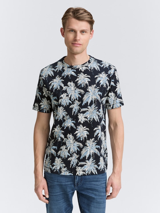 T-Shirt mit Palmen-Print von Men, navy blue stripe palm design