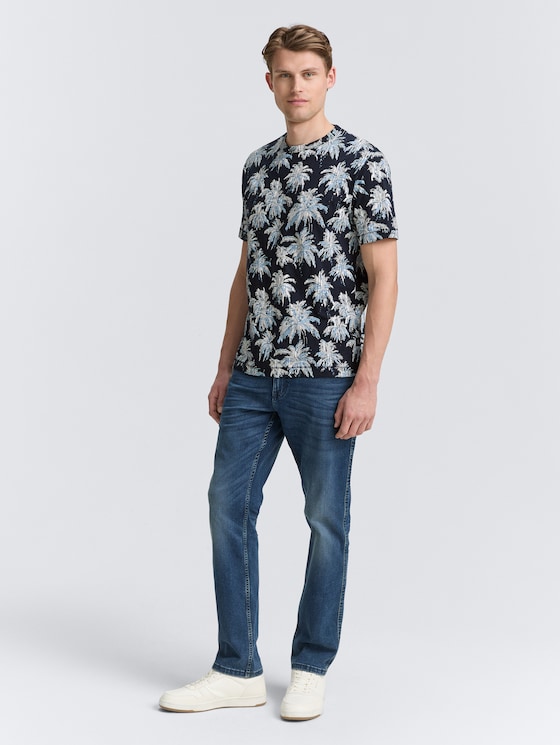 T-shirt avec imprimé palmier par Men, navy blue stripe palm design