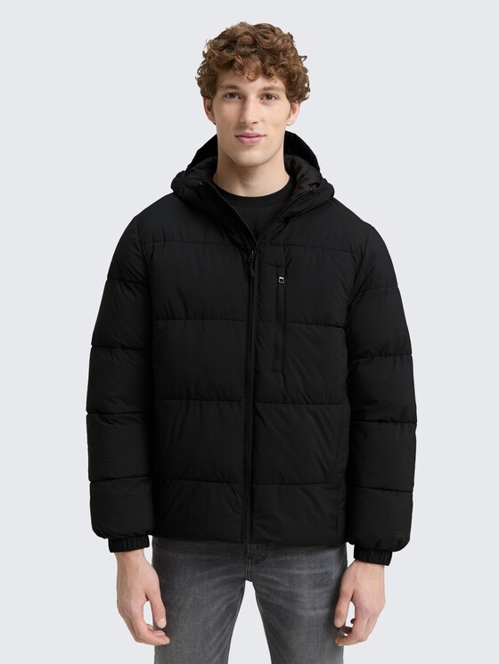 Lightweight puffer jacket with hood by Denim Male, Black