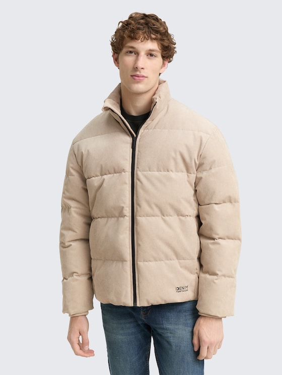 Cord Puffer-Jacke mit Stehkragen von Denim Male, Cashew Beige