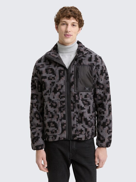 Teddy Jacke mit Stehkragen von Denim Male, night grey big pixel print