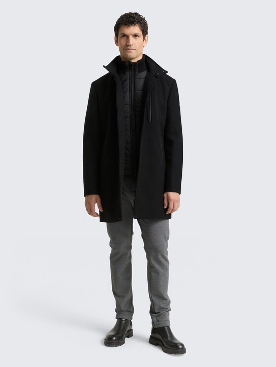 seventh tailor coat jacket Mサイズ 2-in-1 woollen coat with detachable inner jacket in black by Tom