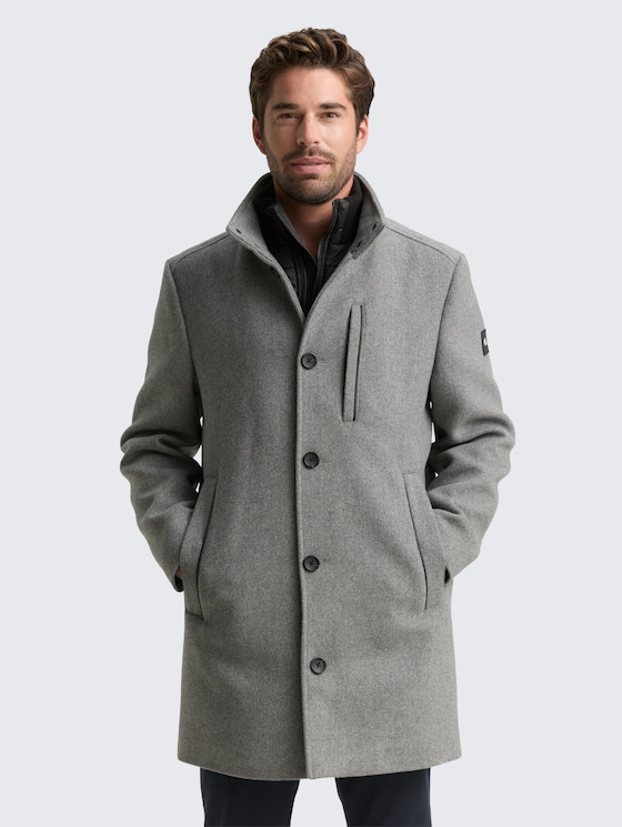 2-in-1 Wollmantel mit abnehmbarer Innenjacke von Men, light stone grey wool twill