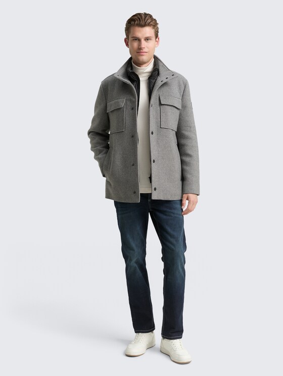 2-in-1 Wolljacke mit abnehmbarer Innenjacke von Men, light stone grey wool twill
