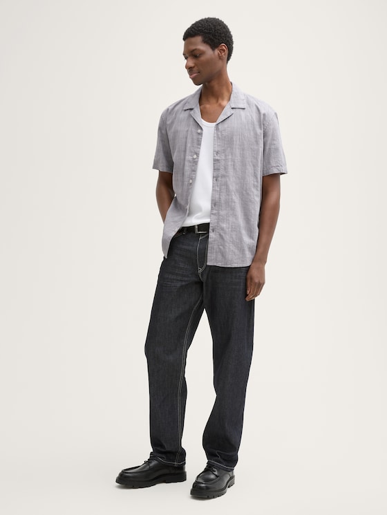 Relaxed katoenen overhemd met korte mouwen door Denim Male, pavement grey white structure