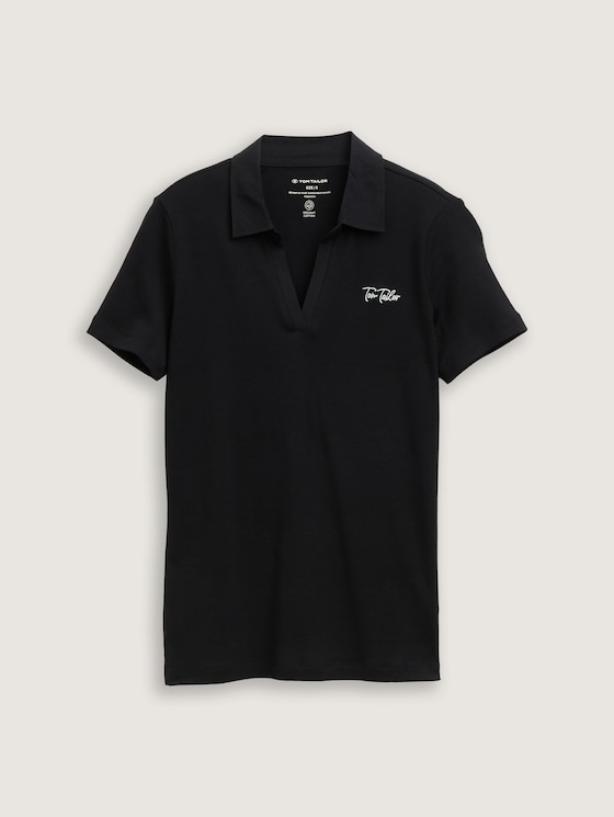 Basic poloshirt met geborduurd logo door Women, deep black