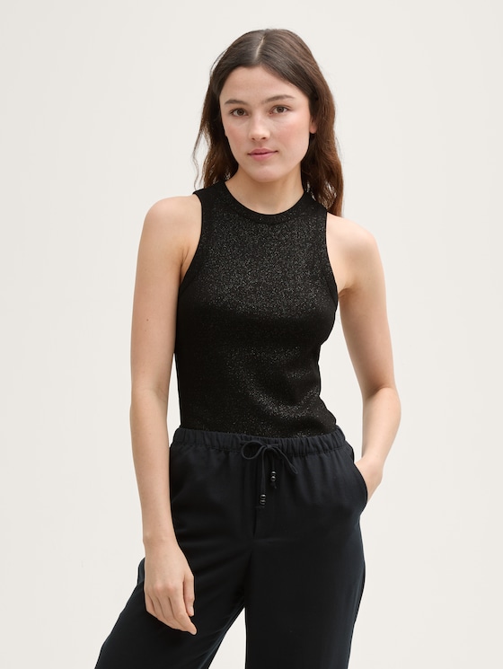 Gecoate rib top met glittereffect door Denim Female, deep black