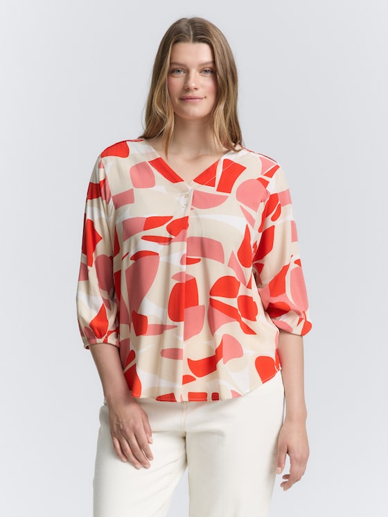 Plus size blouse with pattern by Women Plus Size, red dots and shapes design