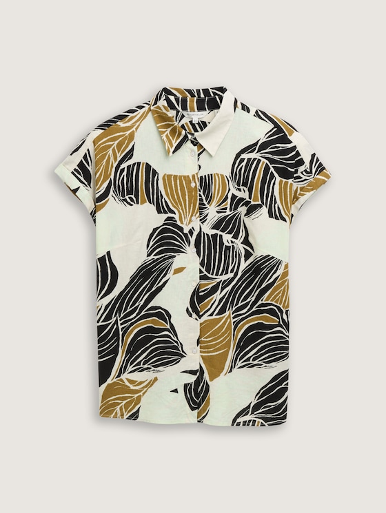 Plus Size - Loose Fit Bluse mit Leinenanteil von Women Plus Size, neutral cut leaves design