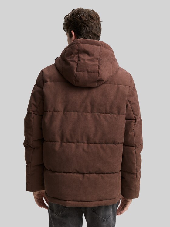 Corduroy puffer jacket with detachable hood in brown by Tom Tailor