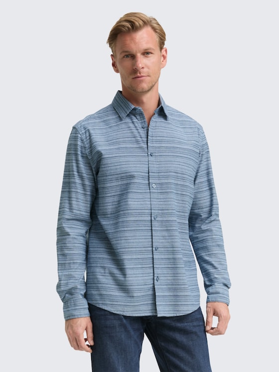 Regular fit shirt with striped pattern by Men, teal blue varied cross stripe