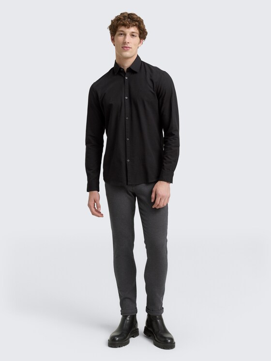 Regular fit shirt with embroidered logo by Denim Male, Night Watch Black