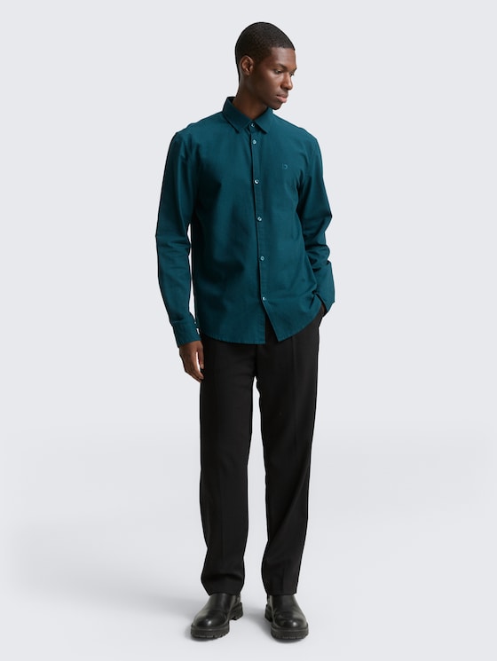 Regular fit shirt with embroidered logo by Denim Male, deep pond green