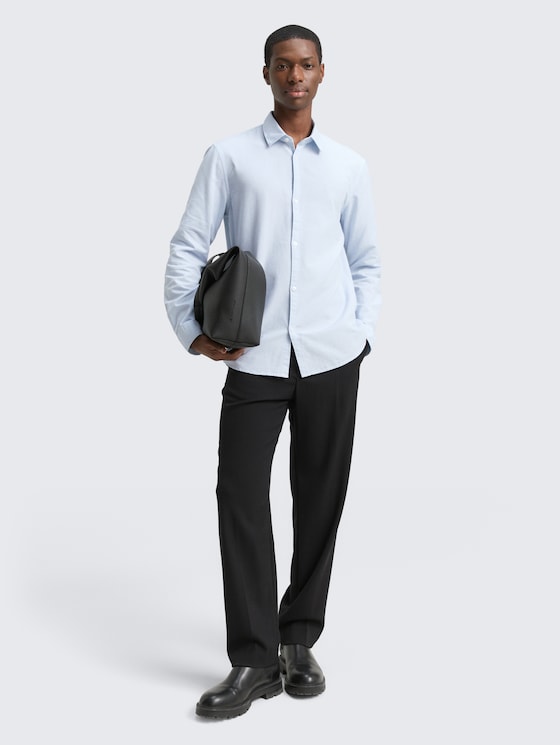 Regular fit shirt with embroidered logo by Denim Male, blue oxford