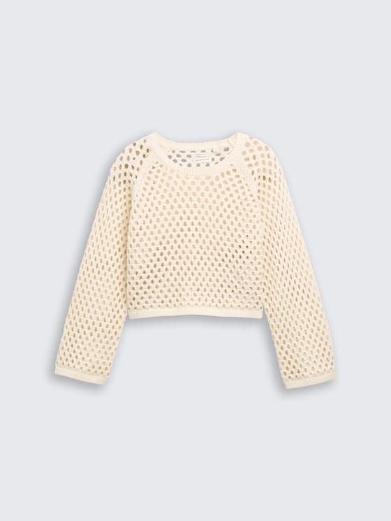 Cropped Strickpullover mit Lochmuster von Teen Girls, Gardenia White