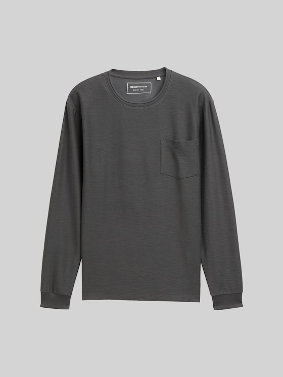 Long-sleeved shirt with breast pocket in grey by Tom Tailor