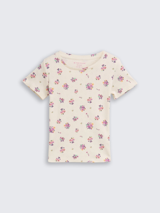Ajour T-shirt met bloemmotief door Mini Girls, multicolor flower print