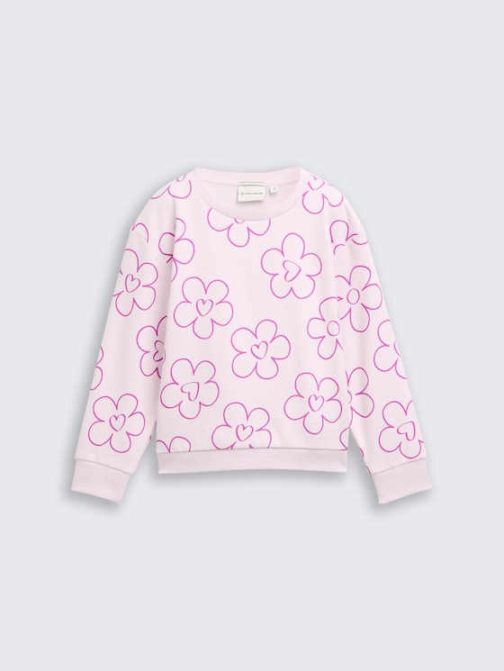 Sweater met all-over print door Mini Girls, neon lilac flower print