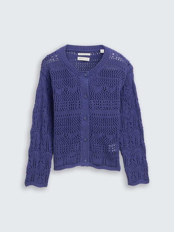 Cardigan avec motif ajouré par Mini Girls, dark blue harbor