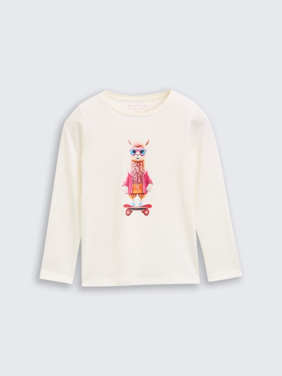 Shirt met lange mouwen en print door Mini Girls, Wool White