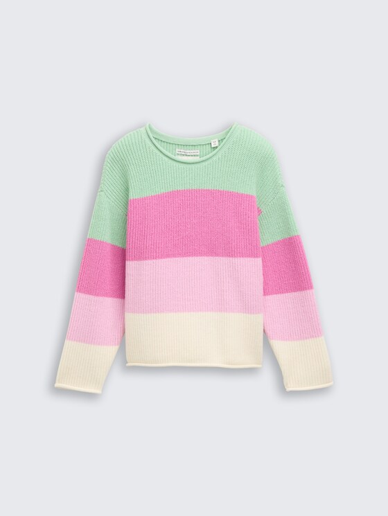 Pull court en maille par Mini Girls, multicolor green block stripe