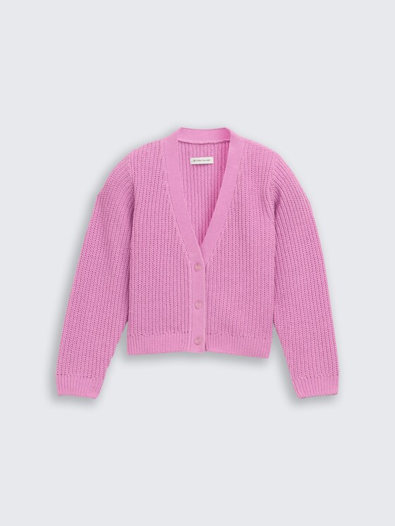 Cardigan à col en V par Mini Girls, flashy mauve