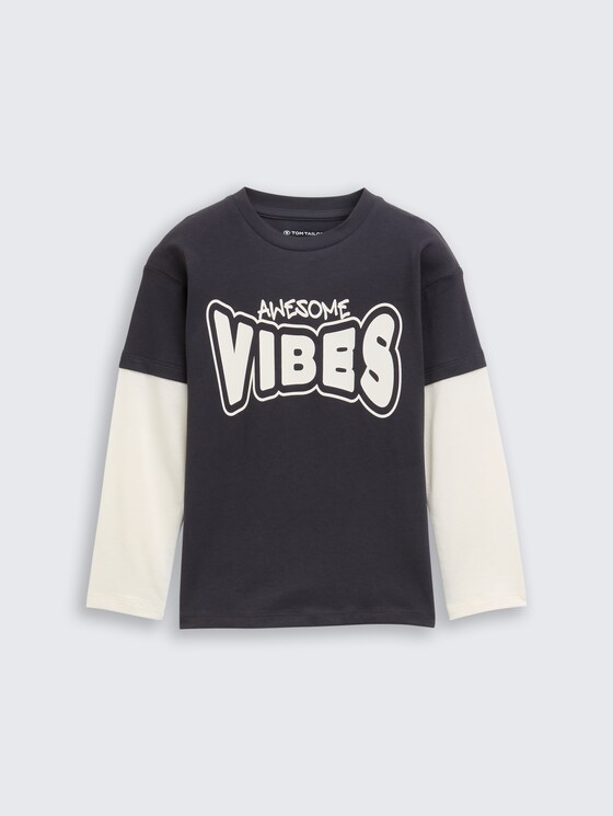 Oversized shirt met lange mouwen in een 2-in-1 look door Mini Boys, coal grey