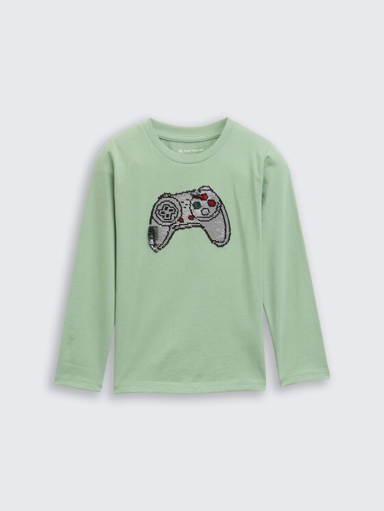 Shirt met lange mouwen en omkeerbare pailletten door Mini Boys, light mint green