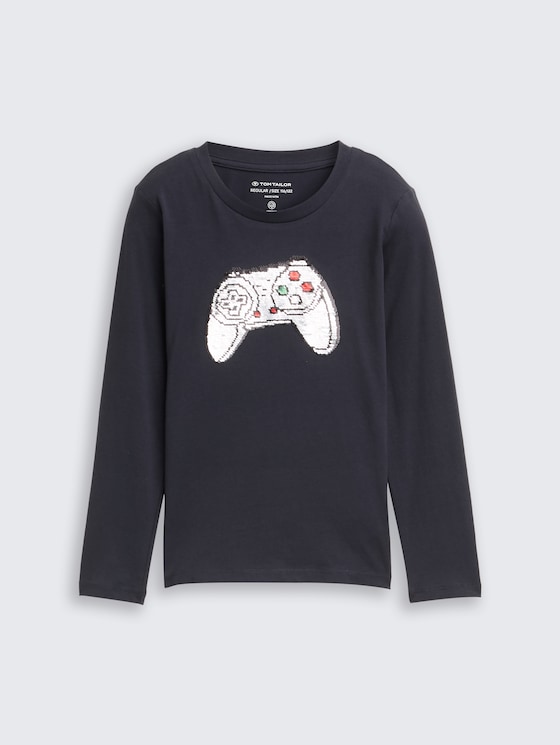 Shirt met lange mouwen en omkeerbare pailletten door Mini Boys, coal grey