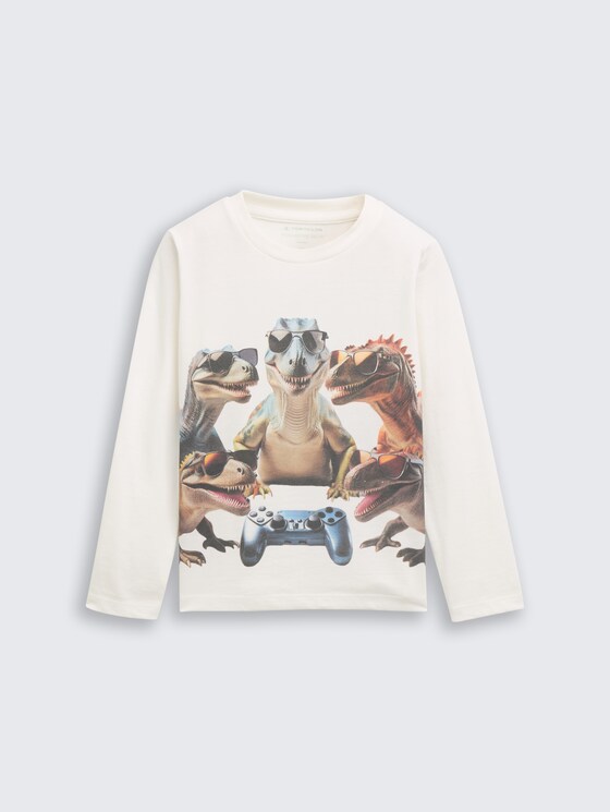 Shirt met lange mouwen en print door Mini Boys, Wool White