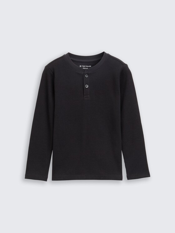 Henley shirt met lange mouwen en wafelstructuur door Mini Boys, coal grey