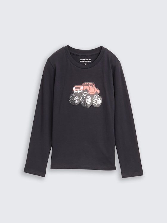 Shirt met lange mouwen en omkeerbare pailletten door Mini Boys, coal grey