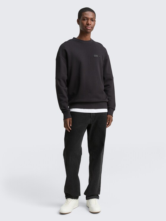 Relaxed fit sweatshirt with back print by Denim Male, Night Watch Black
