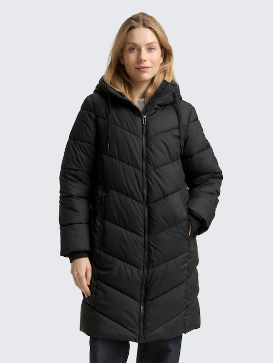 Puffer-Mantel mit Kapuze von Women, deep black