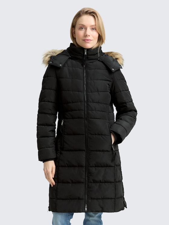 Puffer-Mantel mit abnehmbarer Kapuze von Women, deep black