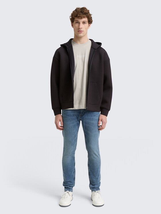 Relaxed Fit Hoodie Sweatjacke aus Scuba von Denim Male, Night Watch Black